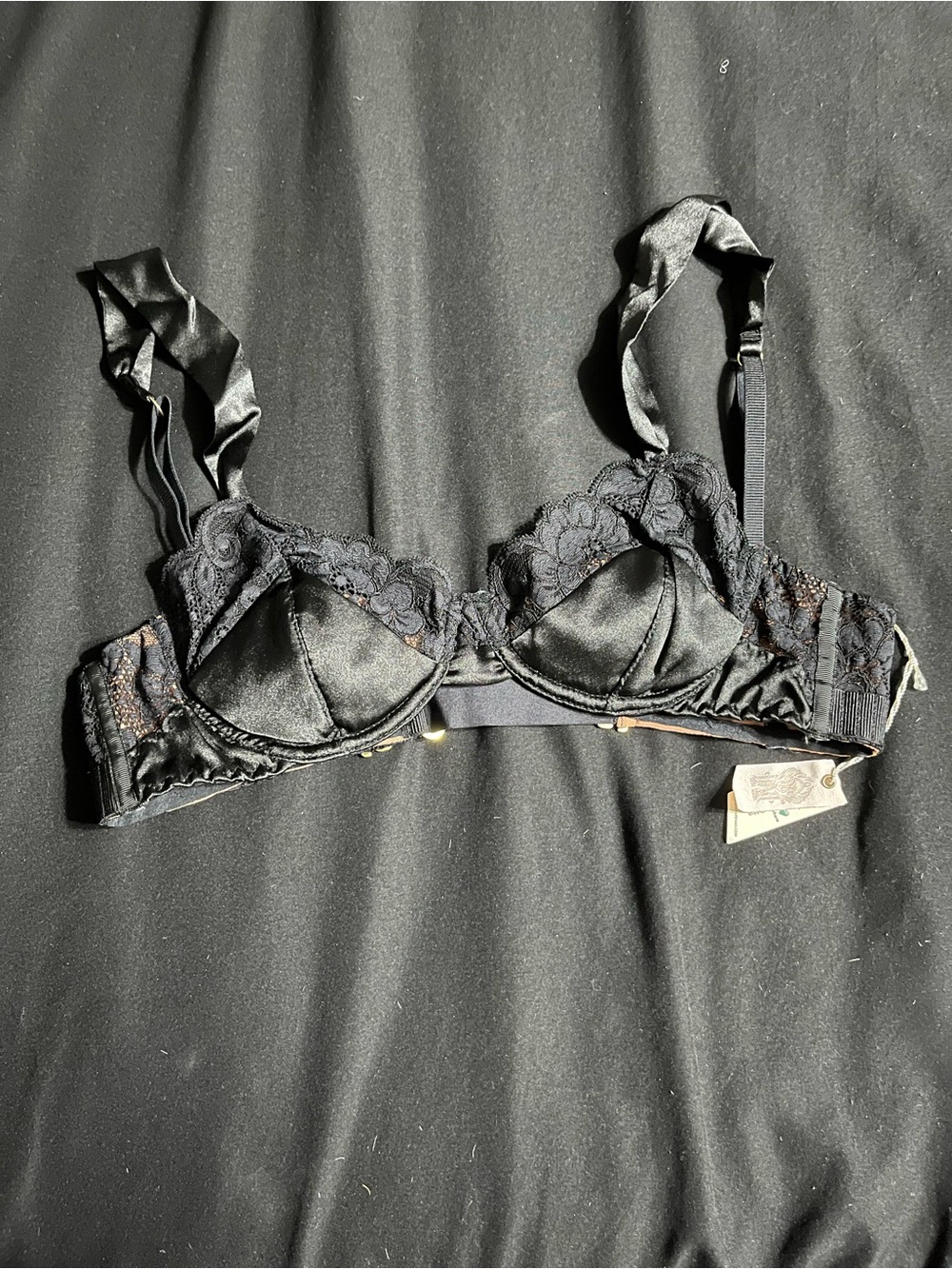 We Are Hah Black Satin & Lace Underwire Bra